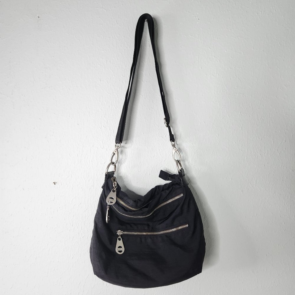 Baggallini Crossbody Triple Zipper Black Nylon Travel Bag Purse